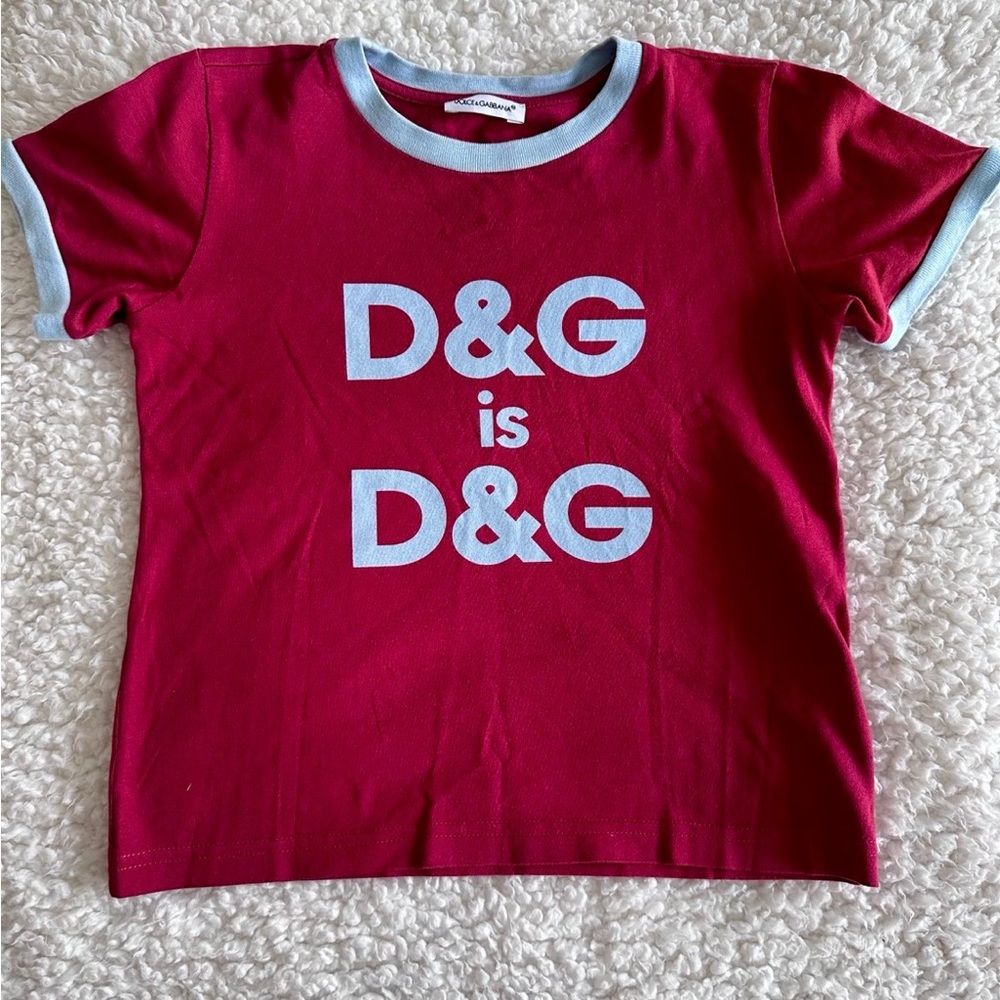 D&G Kids Burgundy Tee with Light Blue Accents